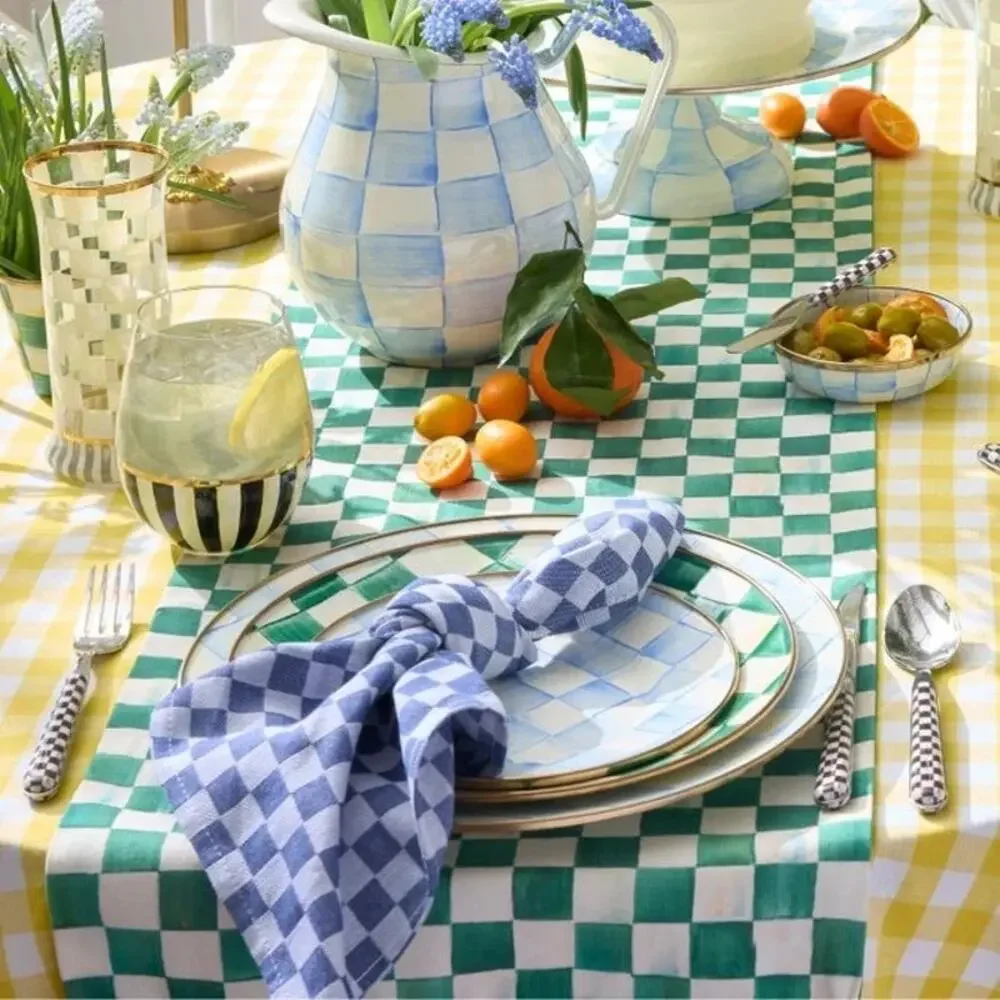 NEW MacKenzie-Childs Emerald Check Table Runner 14x72